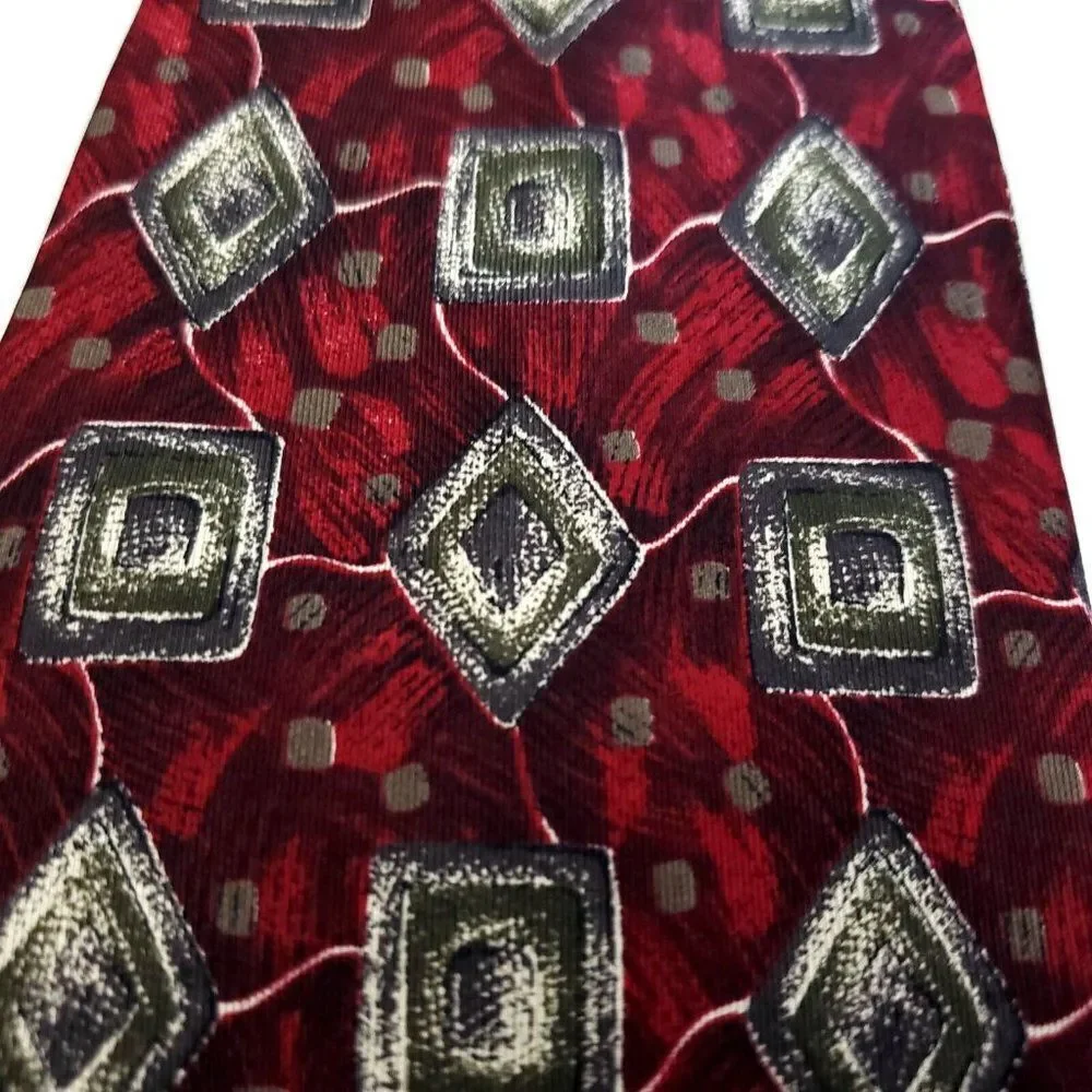 Henry‎ Grethel Red Tan Abstract Print Short Wide Silk Tie